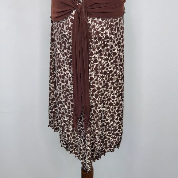 Vintage Y2K Max Studio Brown White Lettuce Trim Sleeveless Dress Size XS - Picture 8 of 14